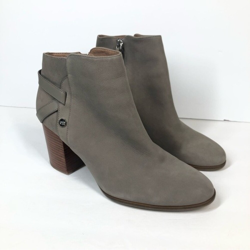 Louise et Cie Gravel Color Suede Leather Ankle Booties Stacked Heel Size 9